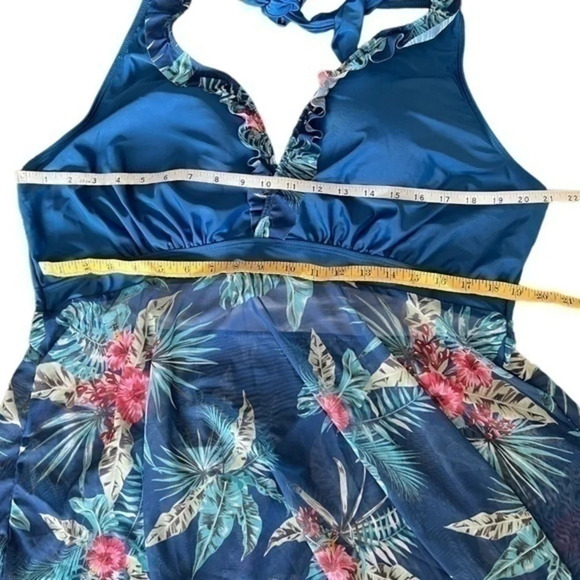 4X Women’s 2 piece tankini set in a beautiful blue flyway sheer - NEW NO BRAND - Picture 8 of 11